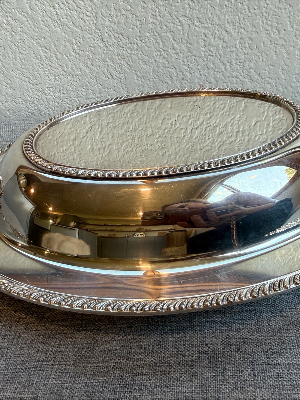 Silver Plated Oval Serving Dish with Decorative Rim and Lid- Silver